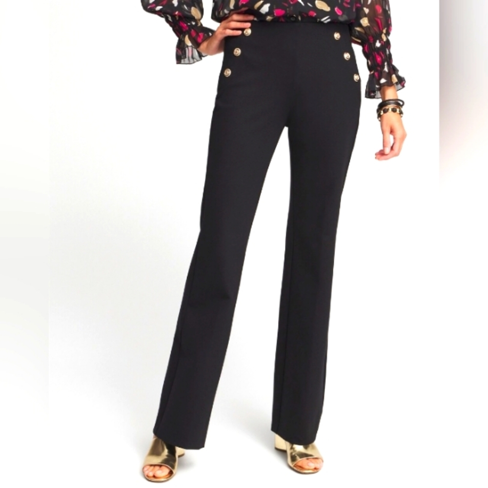 Chico's "Juliet" Ponte Nautical Buttons Cropped Wide Leg Pants, Gently Pre-Worn